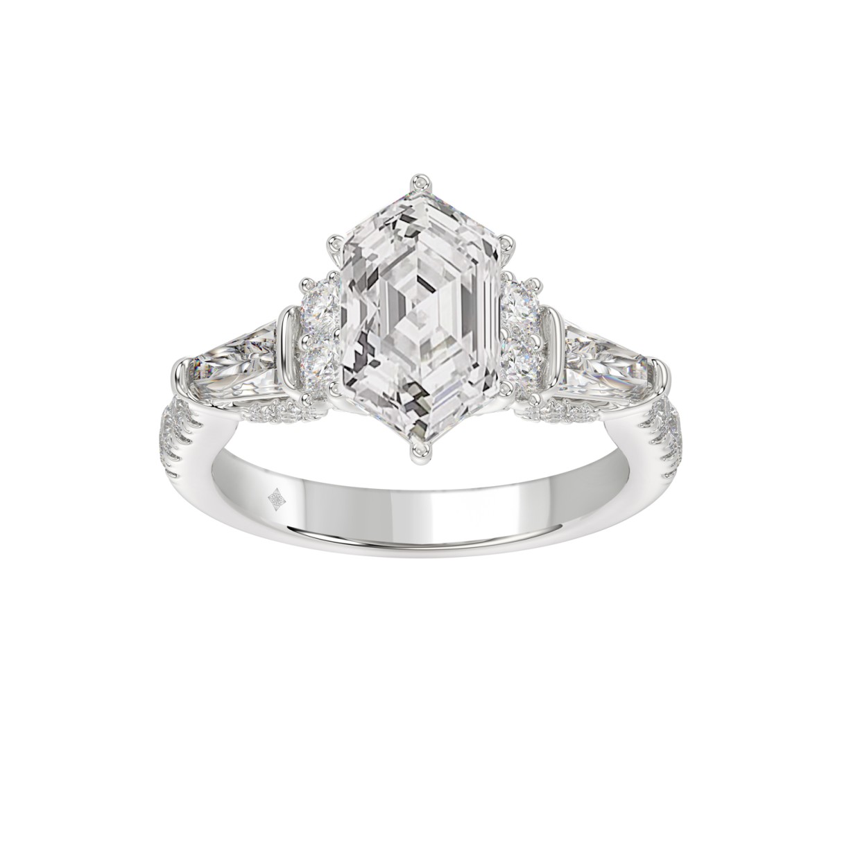 14K WHITE GOLD 3.00CT ROUND/BAGUETTE/HEXAGON DIAMO...