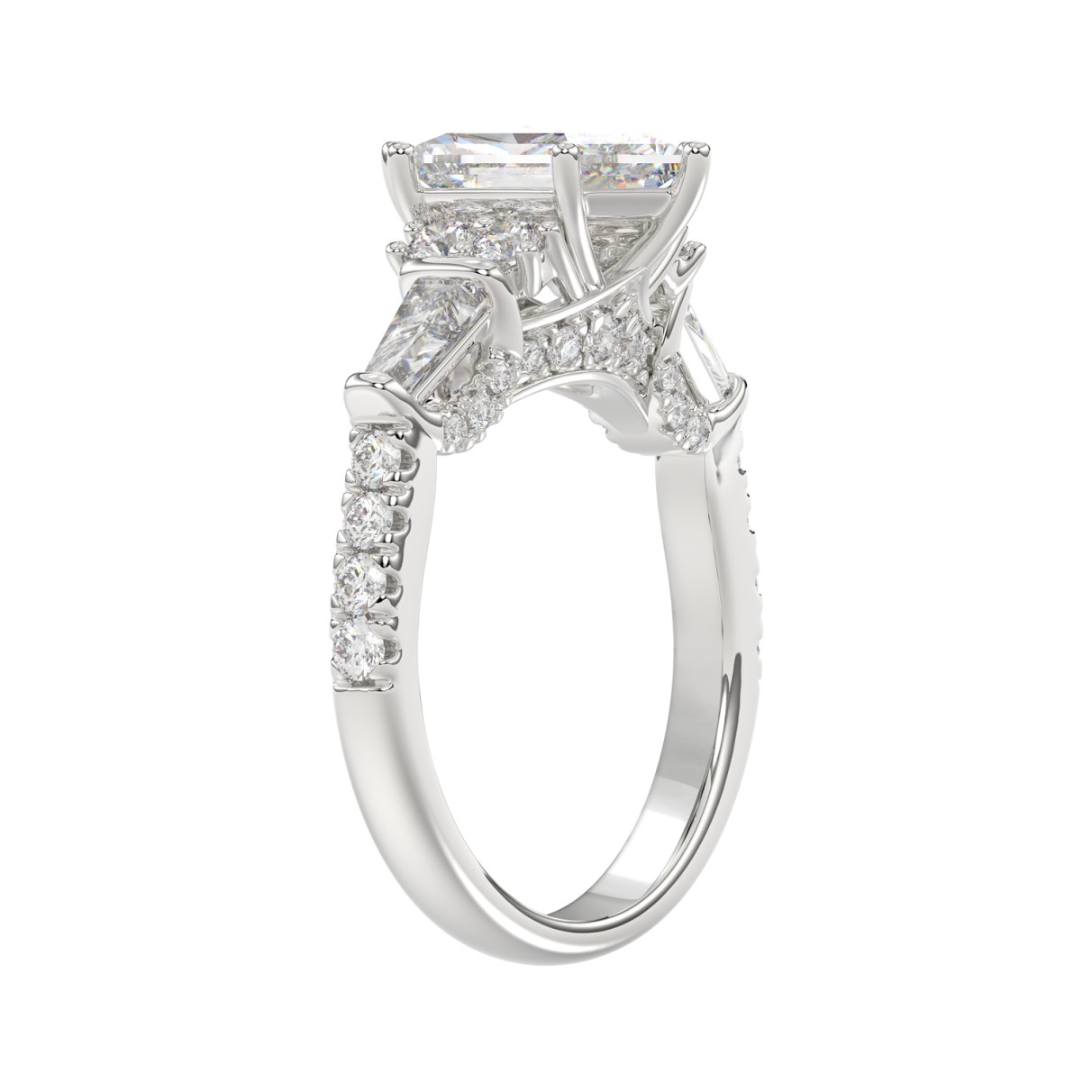 14K WHITE GOLD 3.00CT ROUND/BAGUETTE/HEXAGON DIAMOND LADIES RING