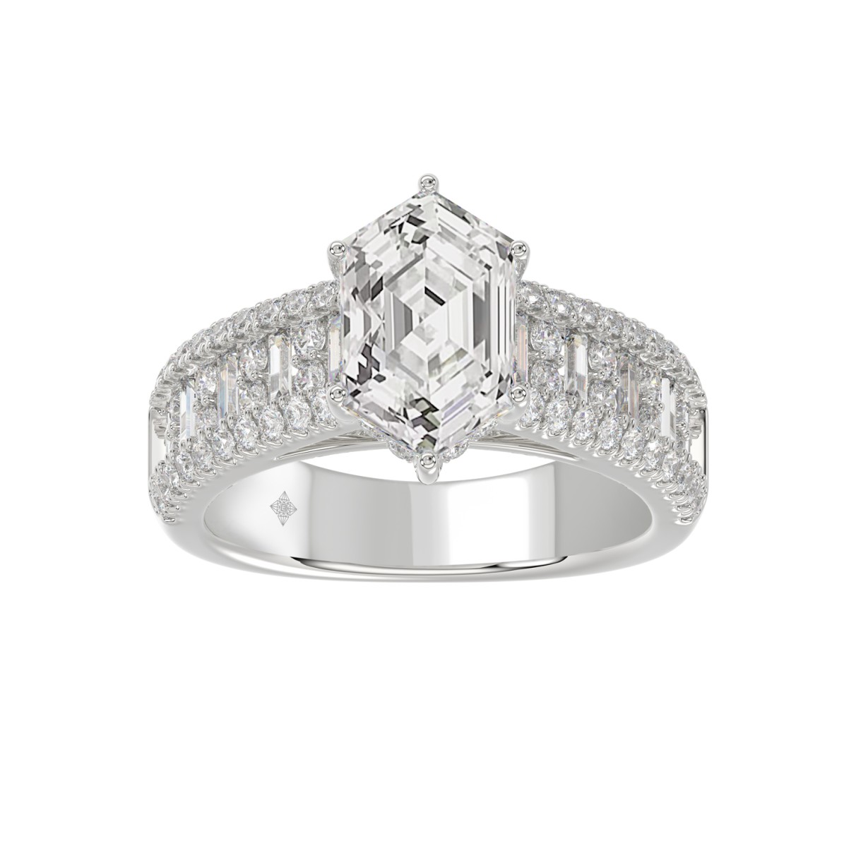 14K WHITE GOLD 3 1/2CT ROUND/BAGUETTE/HEXAGON DIAM...