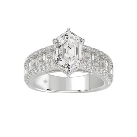 14K WHITE GOLD 3 1/2CT ROUND/BAGUETTE/HEXAGON DIAMOND LADIES RING