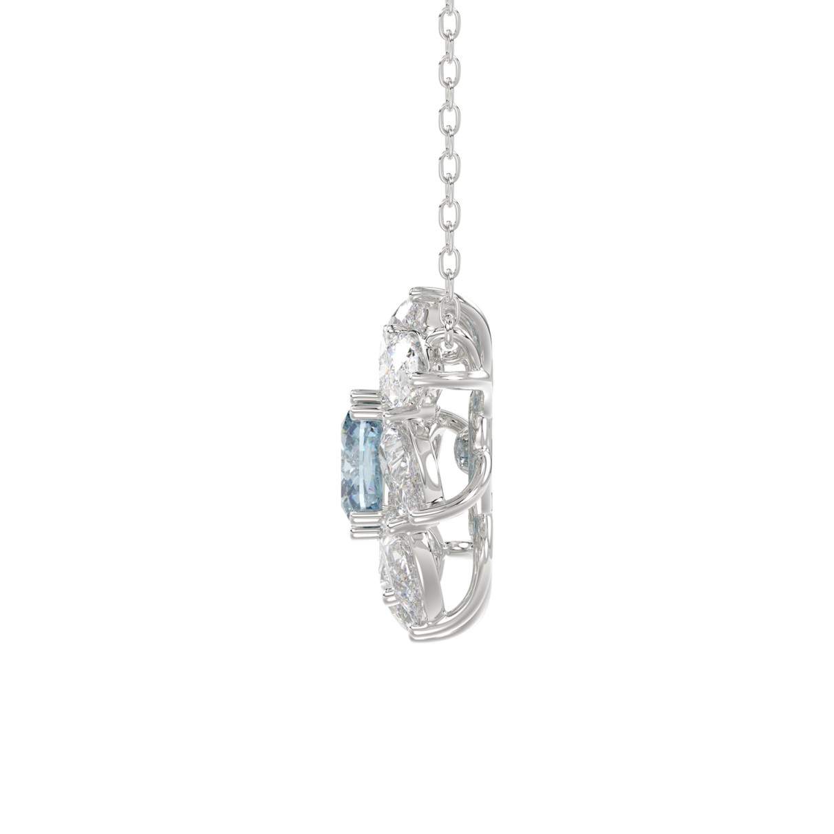 14K WHITE GOLD CRAFTED WITH 18K YELLOW GOLD BACK PLATE 2CT PEAR/BLUE CUSHION DIAMOND LADIES NECKLACE WITH CHAIN