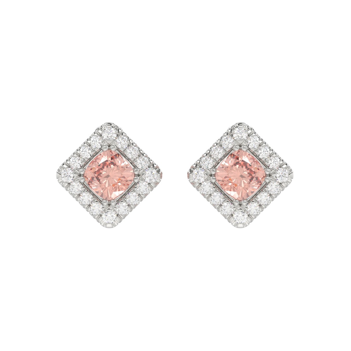 14K WHITE GOLD 1 1/4CT ROUND/CUSHION DIAMOND LADIES EARRING (CENTER STONE PINK CUSHION DIAMOND 1.00CT)