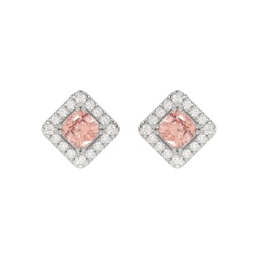 14K WHITE GOLD 1 1/4CT ROUND/CUSHION DIAMOND LADIES EARRING (CENTER STONE PINK CUSHION DIAMOND 1.00CT)