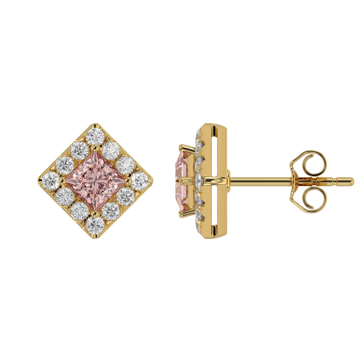 14K YELLOW GOLD 1.00CT ROUND/PRINCESS DIAMOND LADIES EARRINGS
