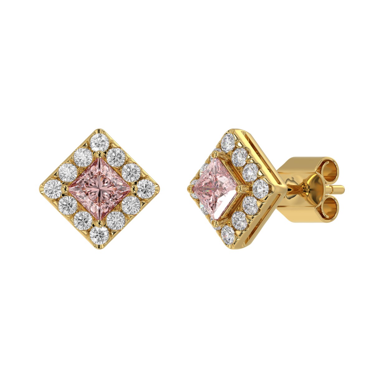 14K YELLOW GOLD 1.00CT ROUND/PRINCESS DIAMOND LADIES EARRINGS
