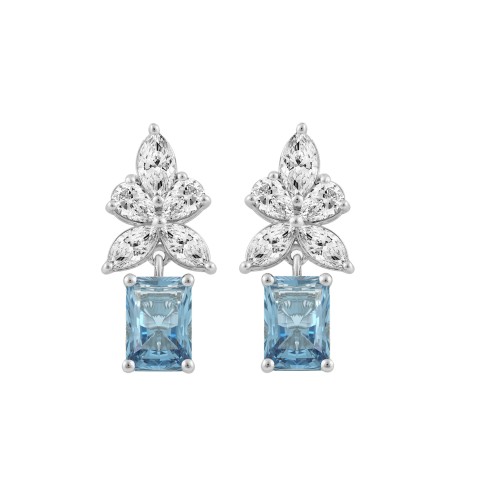 14K WHITE GOLD 3.00CT PEAR/MARQUISE/BLUE RADIANT DIAMOND LADIES EARRINGS