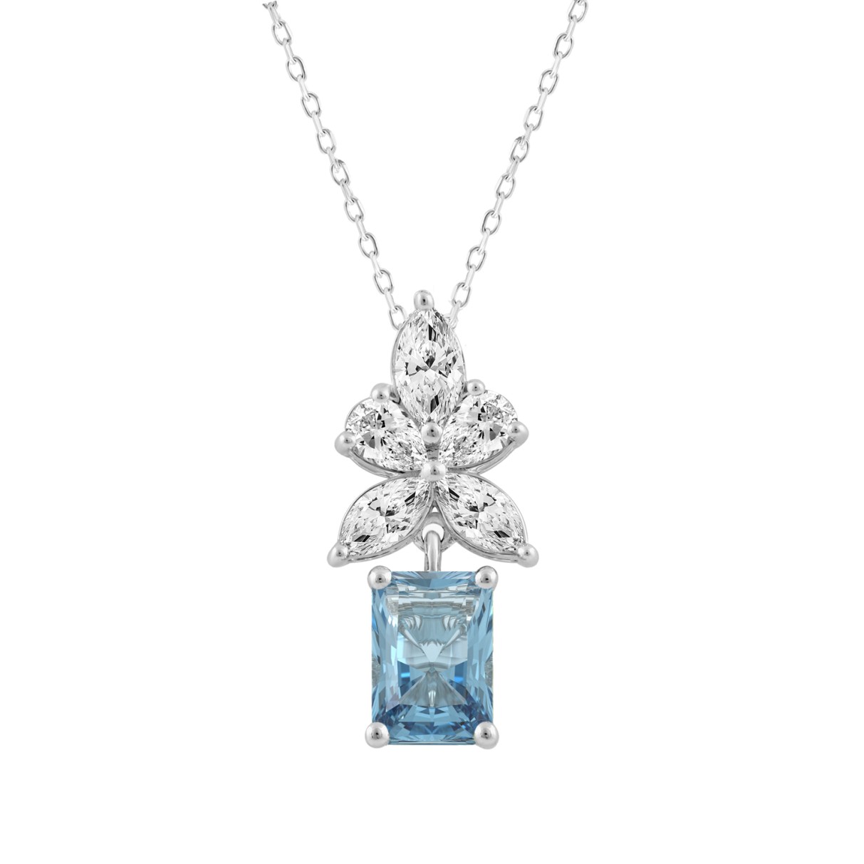 14K WHITE GOLD 2 1/4CT PEAR/MARQUISE/RADIANT DIAMOND LADIES PENDANT WITH CHAIN 