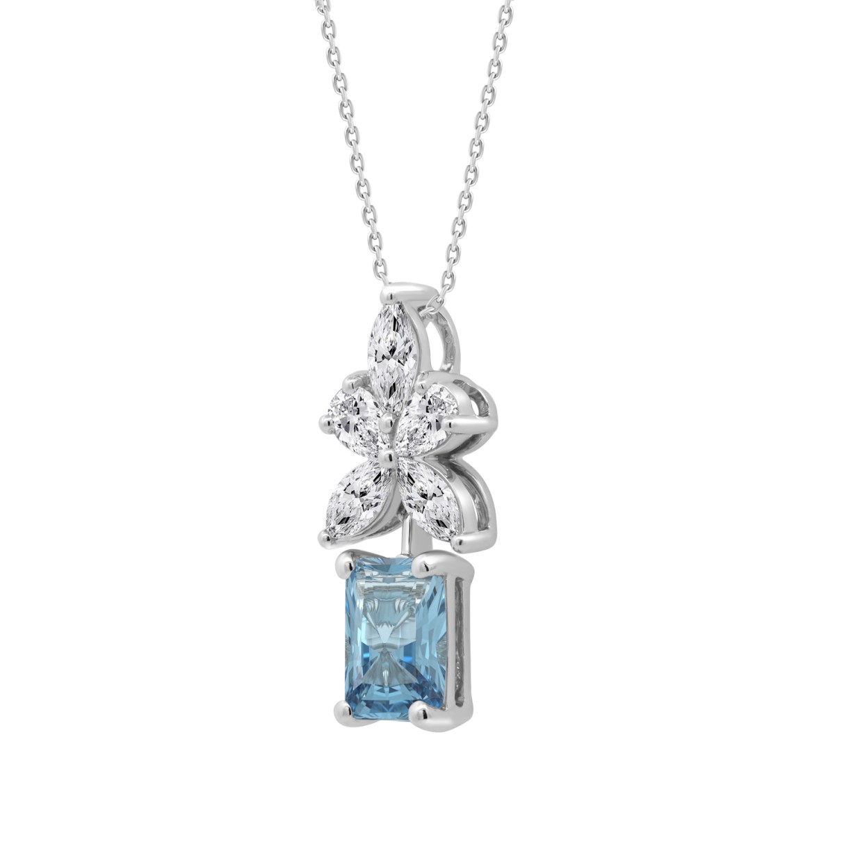 14K WHITE GOLD 2 1/4CT PEAR/MARQUISE/RADIANT DIAMOND LADIES PENDANT WITH CHAIN 