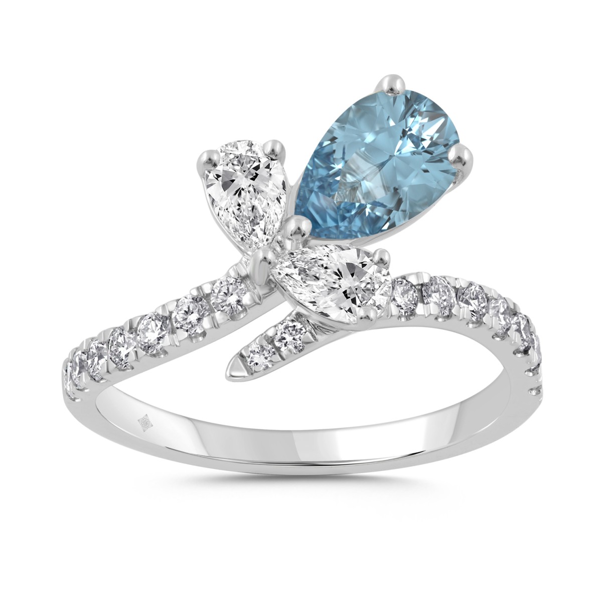 14K WHITE GOLD 1 3/4CT ROUND/PEAR/BLUE PEAR DIAMOND LADIES RING (CENTER STONE PEAR DIAMOND 1CT)