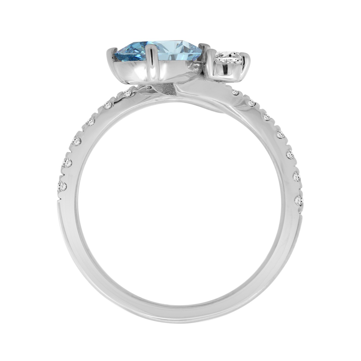 14K WHITE GOLD 1 3/4CT ROUND/PEAR/BLUE PEAR DIAMOND LADIES RING (CENTER STONE PEAR DIAMOND 1CT)