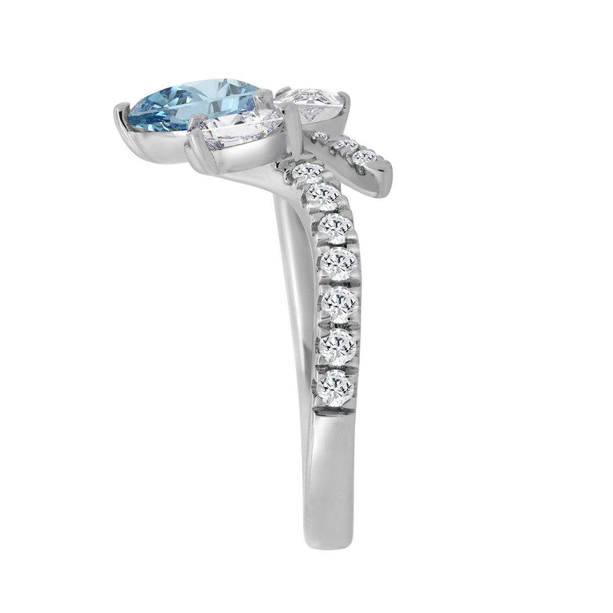 14K WHITE GOLD 1 3/4CT ROUND/PEAR/BLUE PEAR DIAMOND LADIES RING (CENTER STONE PEAR DIAMOND 1CT)