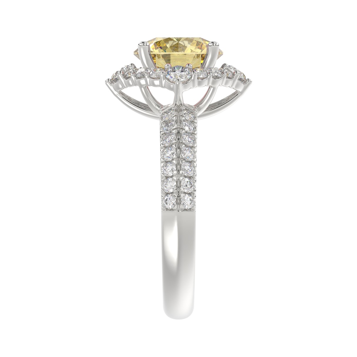 14K WHITE GOLD 2 3/4CT ROUND/YELLOW ROUND DIAMOND LADIES RING (CENTER STONE YELLOW ROUND DIAMOND 2CT)