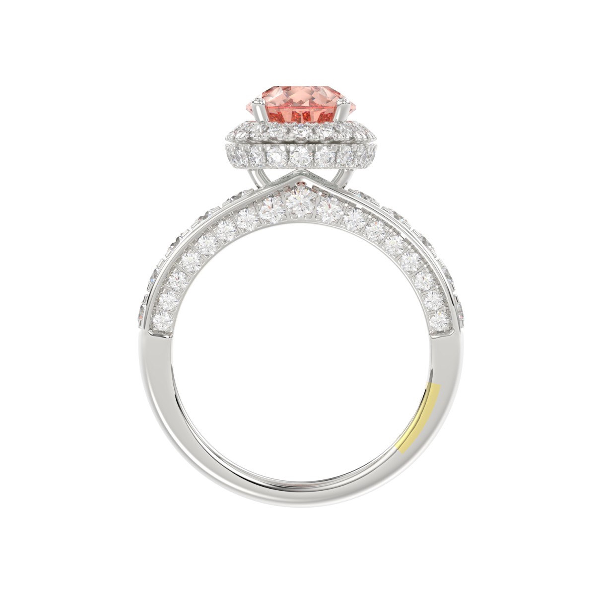 14K WHITE GOLD CRAFTED WITH 18K YELLOW GOLD SHANK 3 1/3CT ROUND/PEAR DIAMOND LADIES RING (CENTER STONE PINK PEAR DIAMOND 2.00CT)