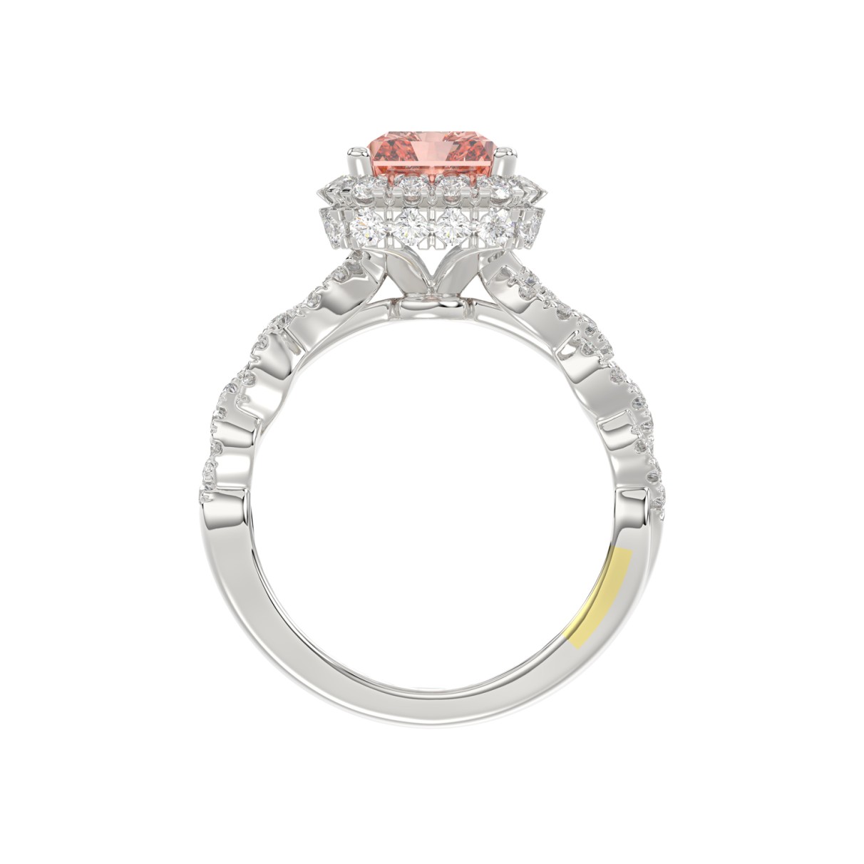 14K WHITE GOLD CRAFTED WITH 18K YELLOW GOLD SHANK 4.00CT ROUND/RADIANT DIAMOND LADIES BRIDAL RING (CENTER STONE RADIANT PINK DIAMOND 3.00CT)