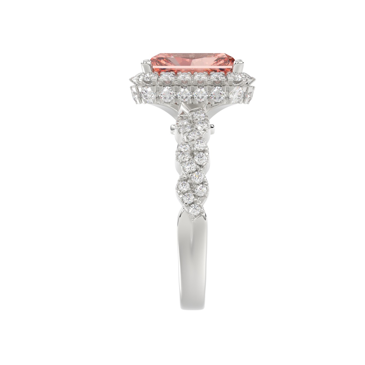 14K WHITE GOLD CRAFTED WITH 18K YELLOW GOLD SHANK 4.00CT ROUND/RADIANT DIAMOND LADIES BRIDAL RING (CENTER STONE RADIANT PINK DIAMOND 3.00CT)