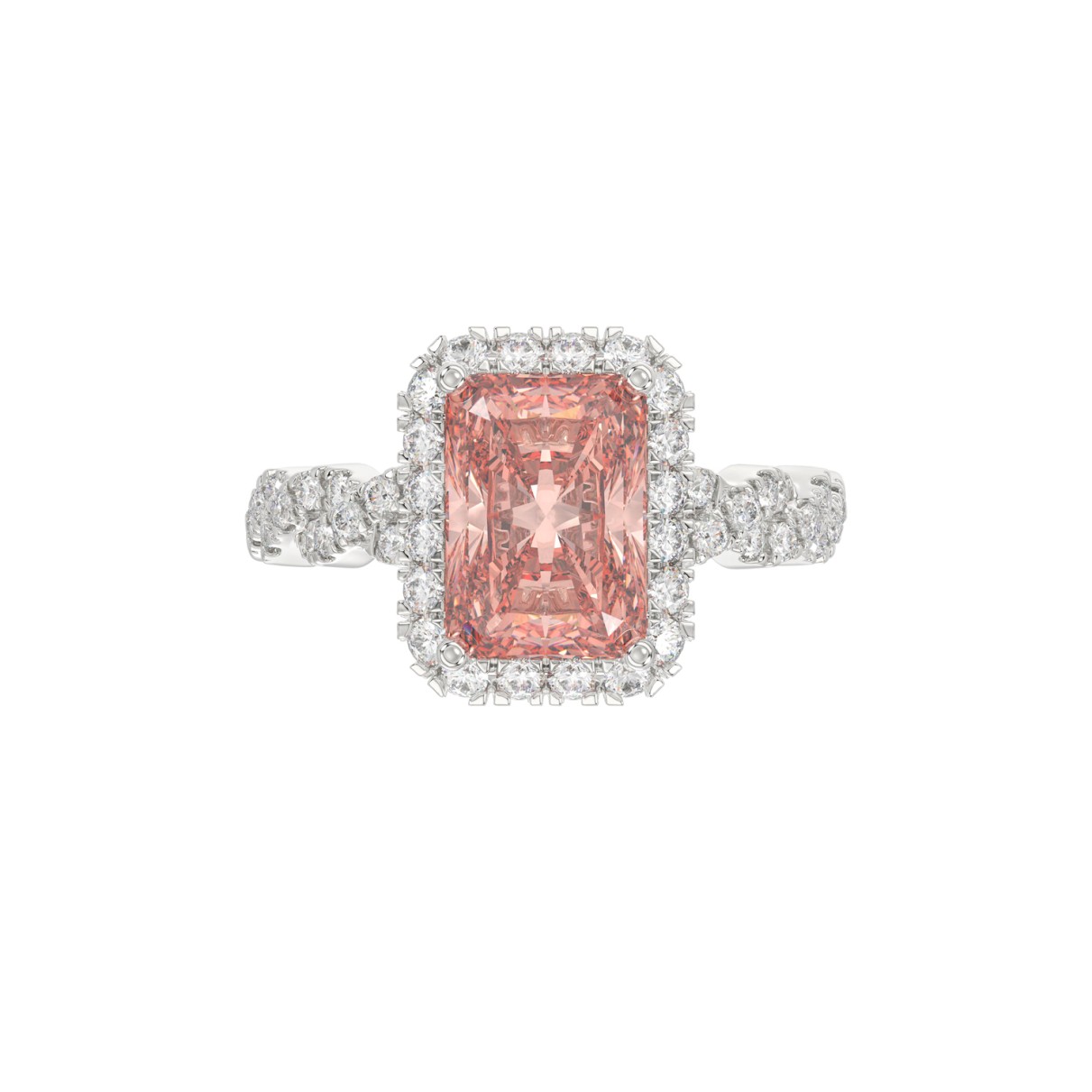 14K WHITE GOLD CRAFTED WITH 18K YELLOW GOLD SHANK 4.00CT ROUND/RADIANT DIAMOND LADIES BRIDAL SET (CENTER STONE RADIANT PINK DIAMOND 3.00CT)