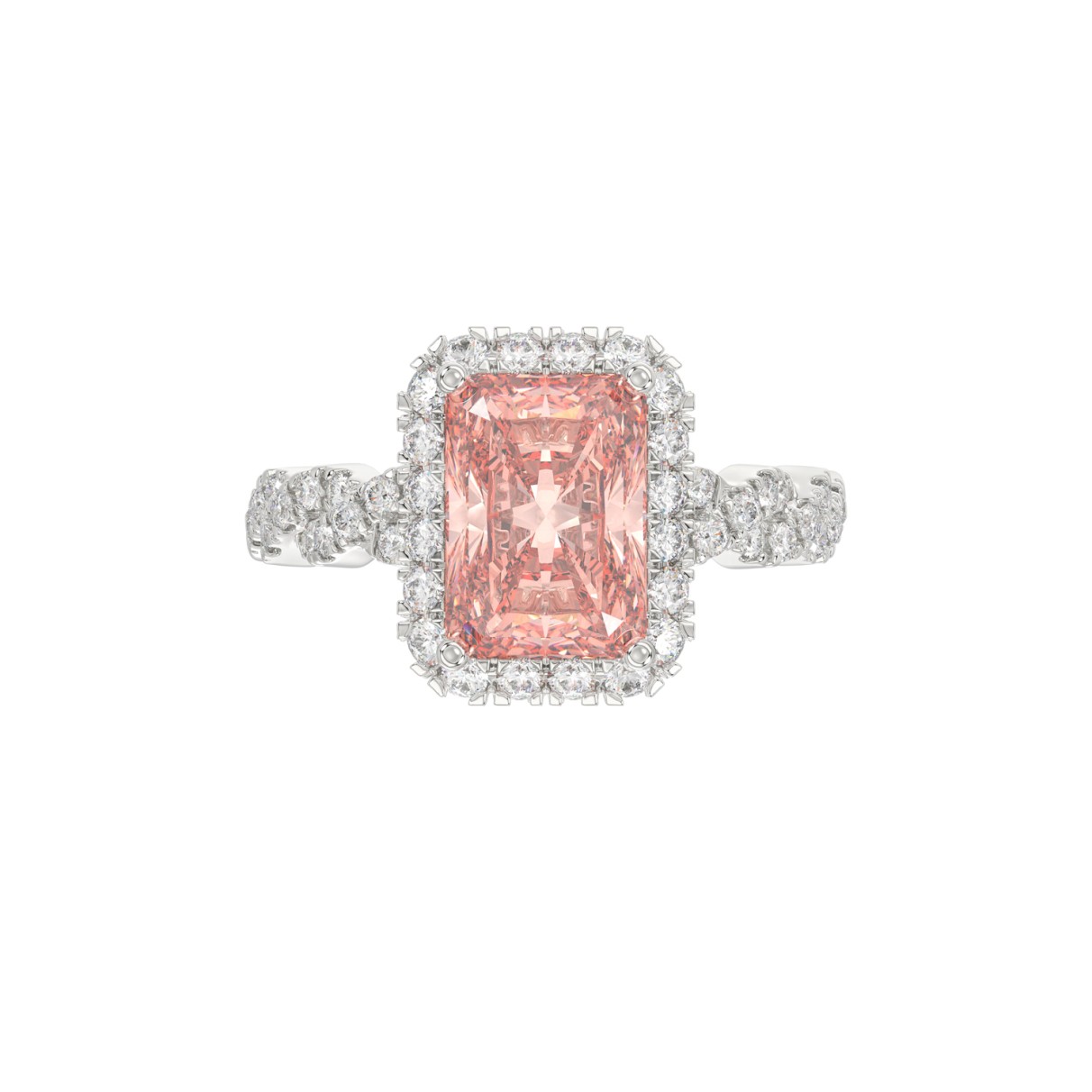 14K WHITE GOLD CRAFTED WITH 18K YELLOW GOLD SHANK 4.00CT ROUND/RADIANT DIAMOND LADIES BRIDAL RING (CENTER STONE RADIANT PINK DIAMOND 3.00CT)