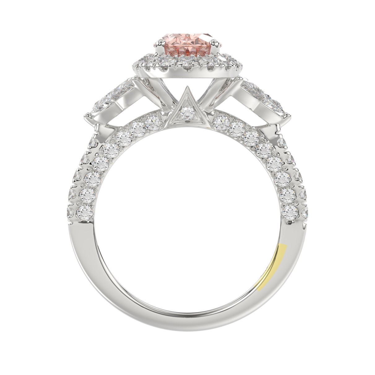 14K WHITE GOLD CRAFTED WITH 18K YELLOW GOLD SHANK  4.00CT ROUND/OVAL/TRIDENT DIAMOND LADIES BRIDAL RING (CENTER STONE OVAL PINK DIAMOND 2.00CT)