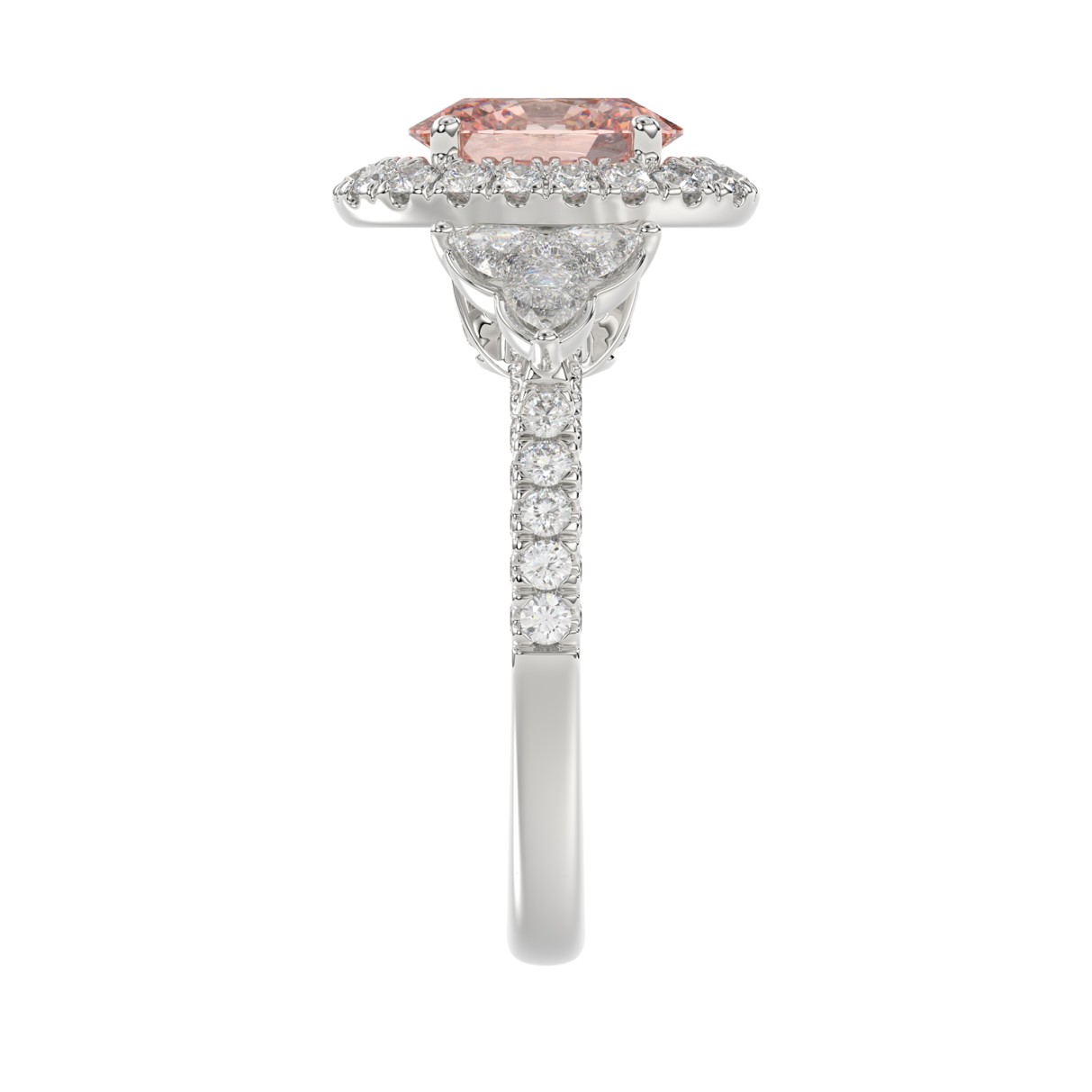 14K WHITE GOLD CRAFTED WITH 18K YELLOW GOLD SHANK  4.00CT ROUND/OVAL/TRIDENT DIAMOND LADIES BRIDAL RING (CENTER STONE OVAL PINK DIAMOND 2.00CT)