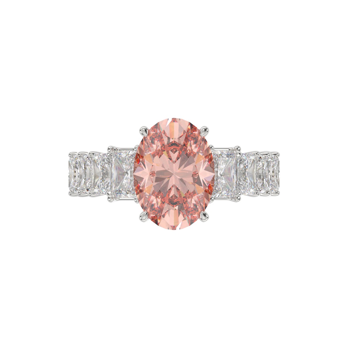 14K WHITE GOLD CRAFTED WITH 18K YELLOW GOLD SHANK 4 3/4CT ROUND/OVAL/RADIANT DIAMOND LADIES RING (CENTER STONE OVAL PINK DIAMOND 3.00CT)