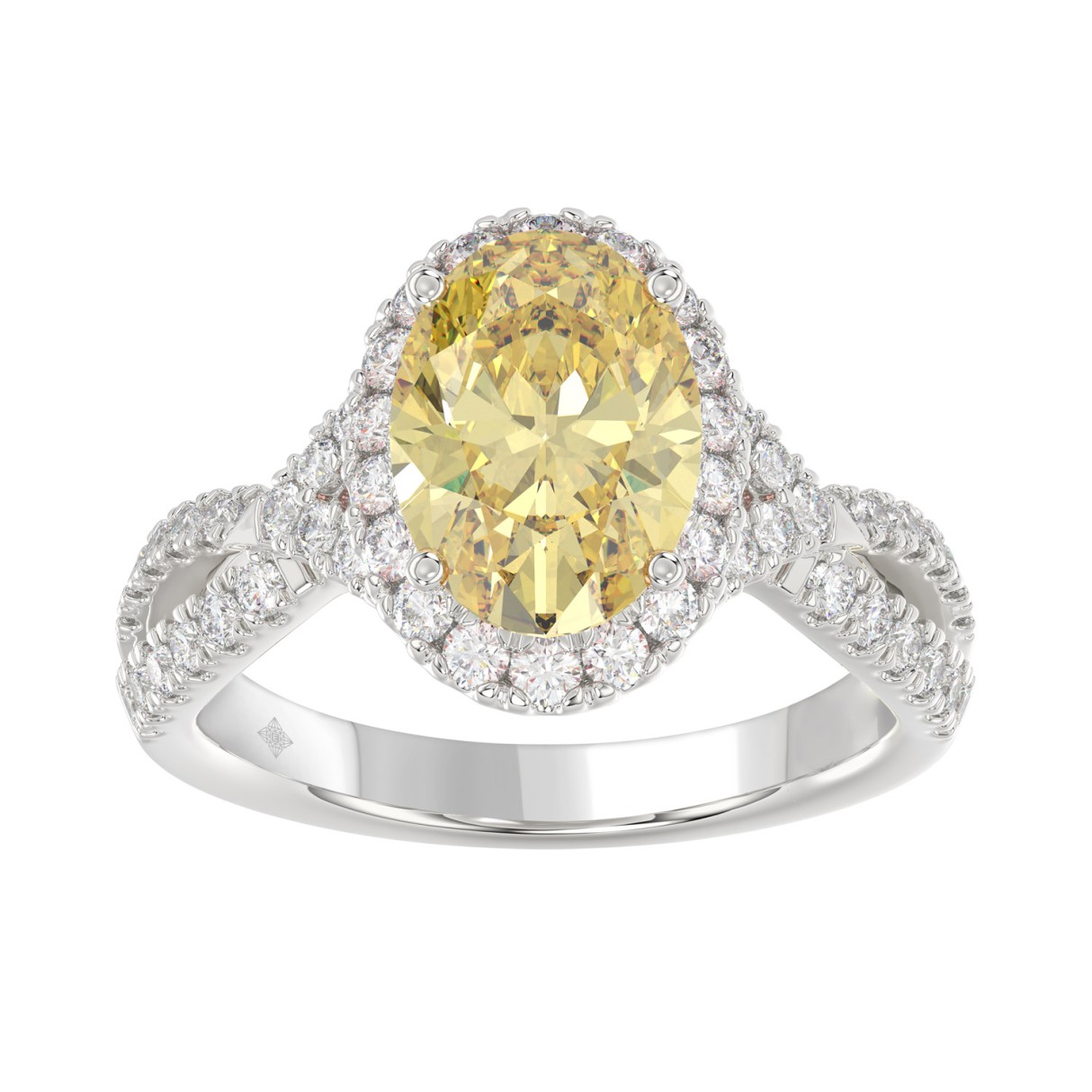 14K WHITE GOLD 3 1/4CT ROUND/YELLOW OVAL DIAMOND L...