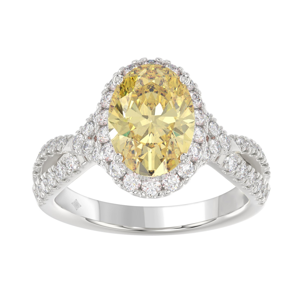 14K WHITE GOLD 3 1/4CT ROUND/YELLOW OVAL DIAMOND LADIES RING (CENTER STONE YELLOW OVAL DIAMOND 2CT)