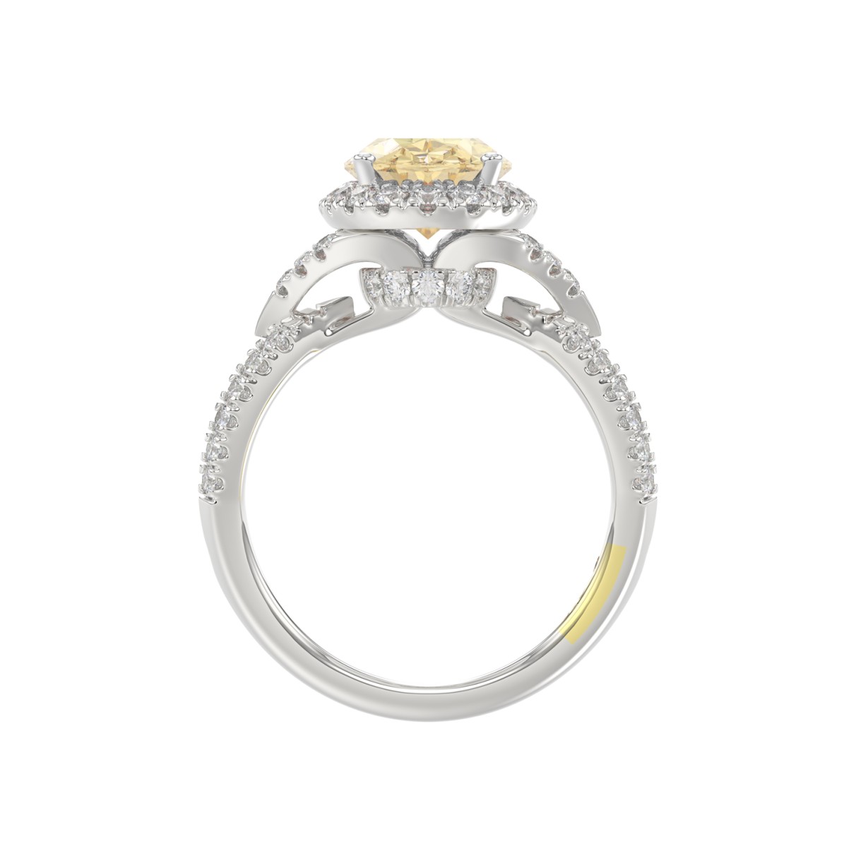 14K WHITE GOLD CRAFTED WITH 18K YELLOW GOLD SHANK 4 1/2CT ROUND/YELLOW OVAL DIMAOND LADIES RING (CENTER STONE YELLOW OVAL  DIAMOND 2.00CT)