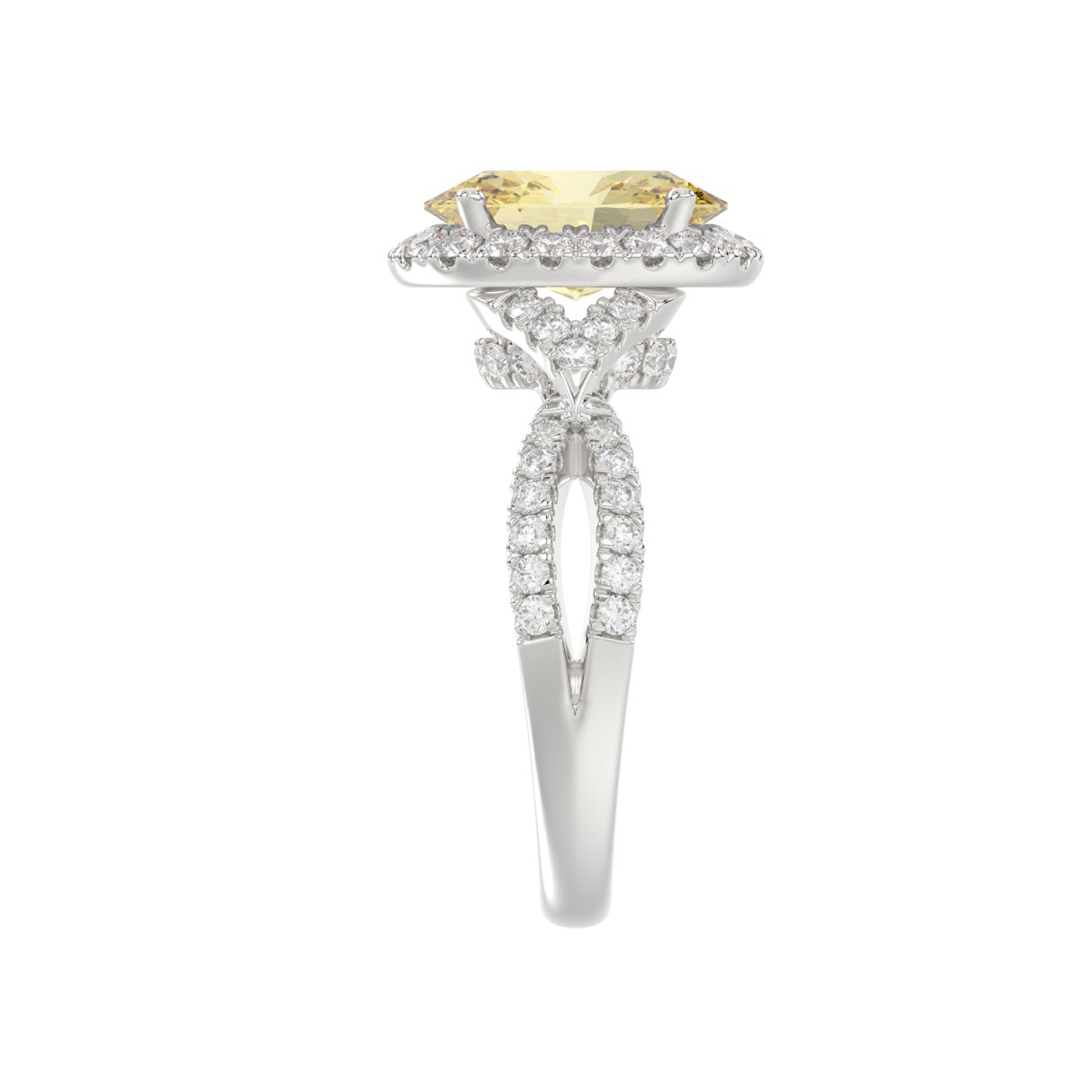 14K WHITE GOLD CRAFTED WITH 18K YELLOW GOLD SHANK 4 1/2CT ROUND/YELLOW OVAL DIMAOND LADIES RING (CENTER STONE YELLOW OVAL  DIAMOND 2.00CT)