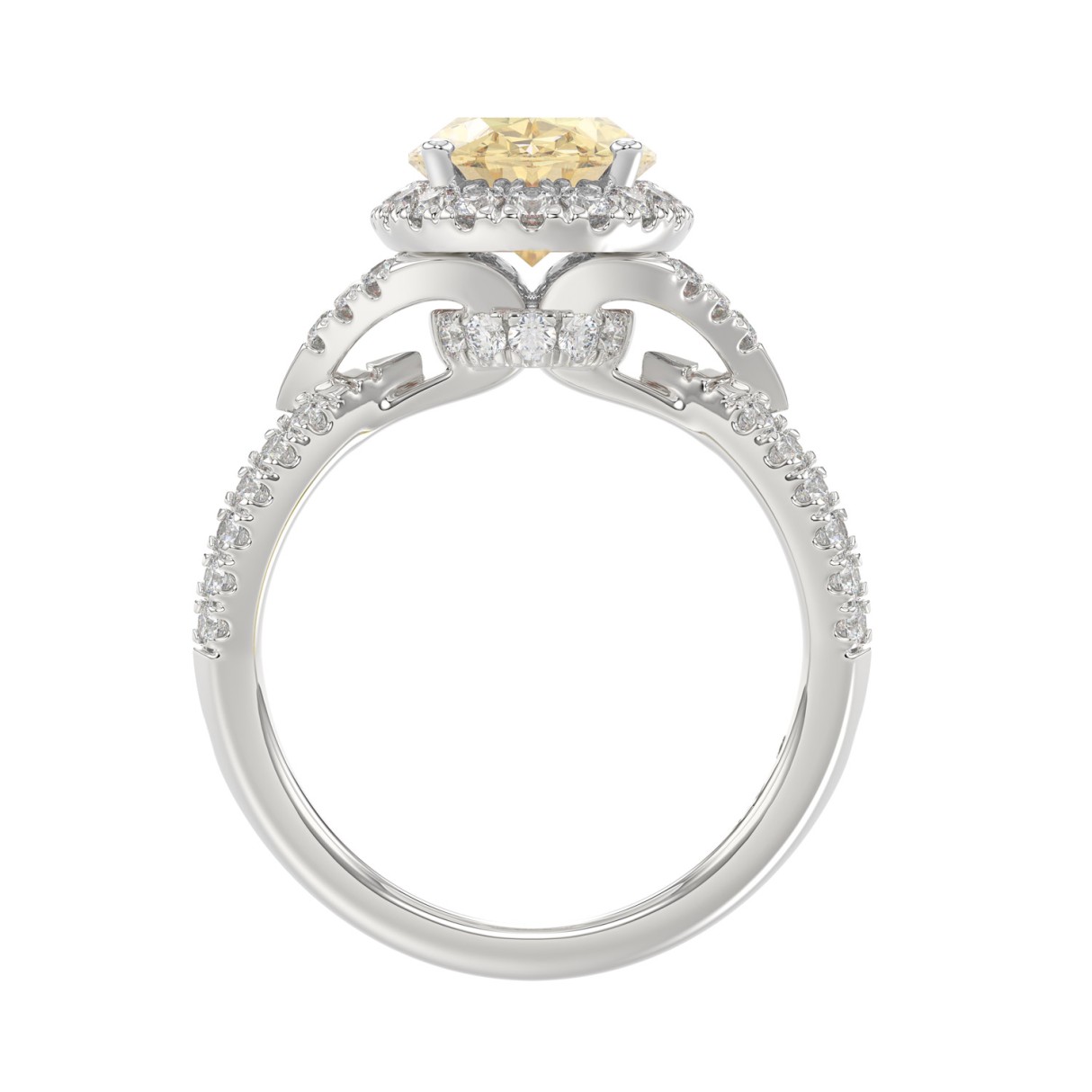 14K WHITE GOLD 3 1/4CT ROUND/YELLOW OVAL DIAMOND LADIES RING (CENTER STONE YELLOW OVAL DIAMOND 2CT)