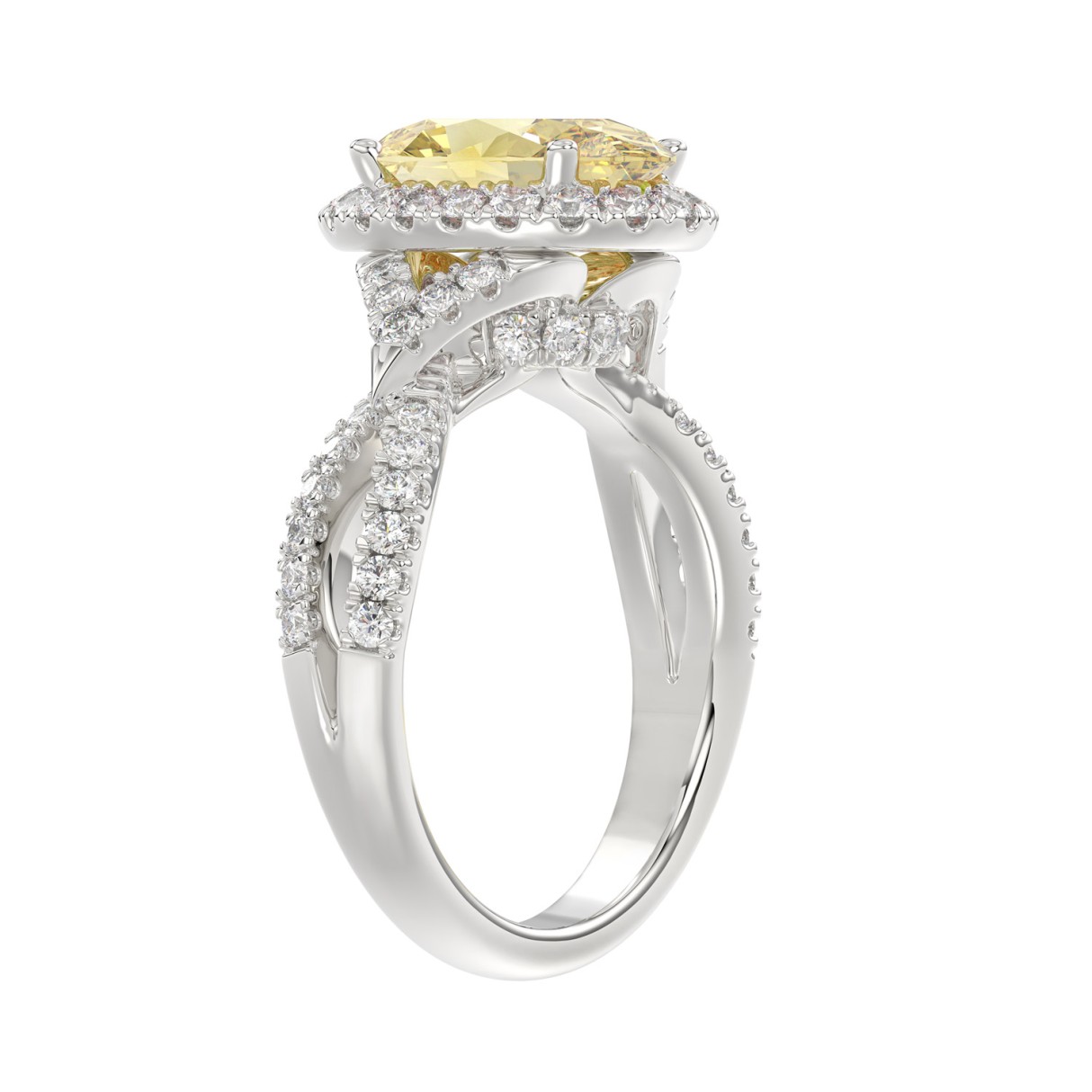 14K WHITE GOLD 3 1/4CT ROUND/YELLOW OVAL DIAMOND LADIES RING (CENTER STONE YELLOW OVAL DIAMOND 2CT)