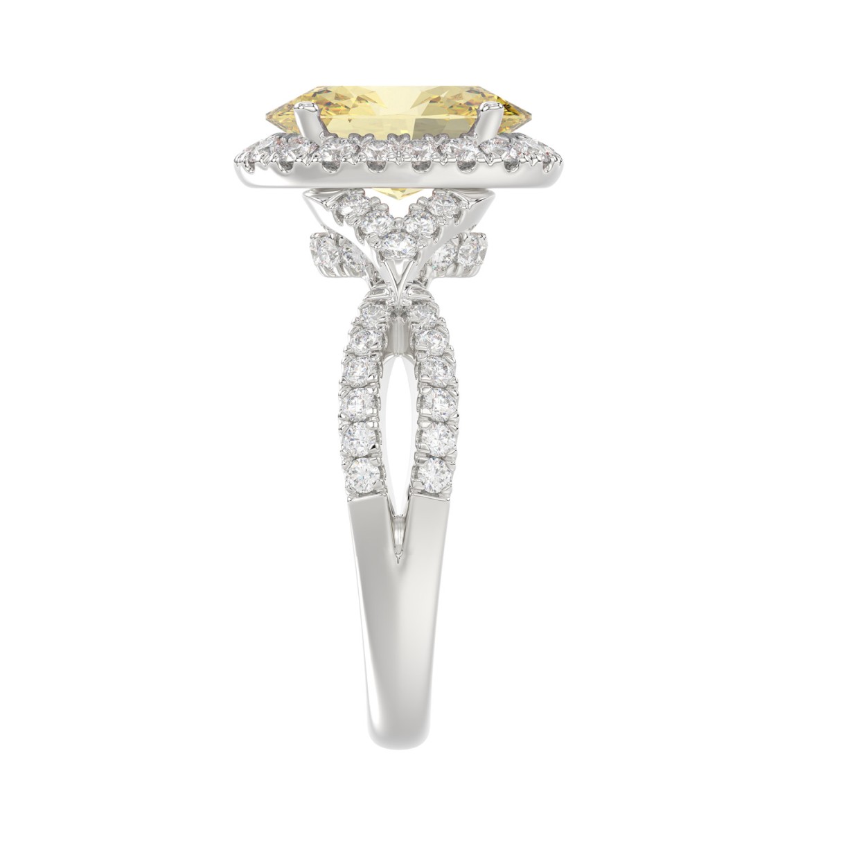 14K WHITE GOLD 3 1/4CT ROUND/YELLOW OVAL DIAMOND LADIES RING (CENTER STONE YELLOW OVAL DIAMOND 2CT)