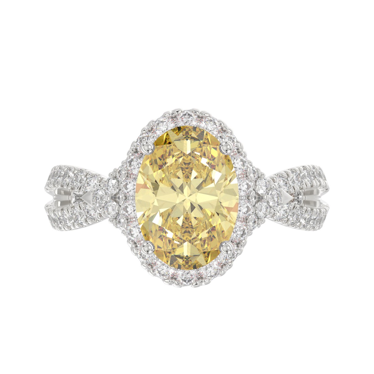 14K WHITE GOLD 3 1/4CT ROUND/YELLOW OVAL DIAMOND LADIES RING (CENTER STONE YELLOW OVAL DIAMOND 2CT)