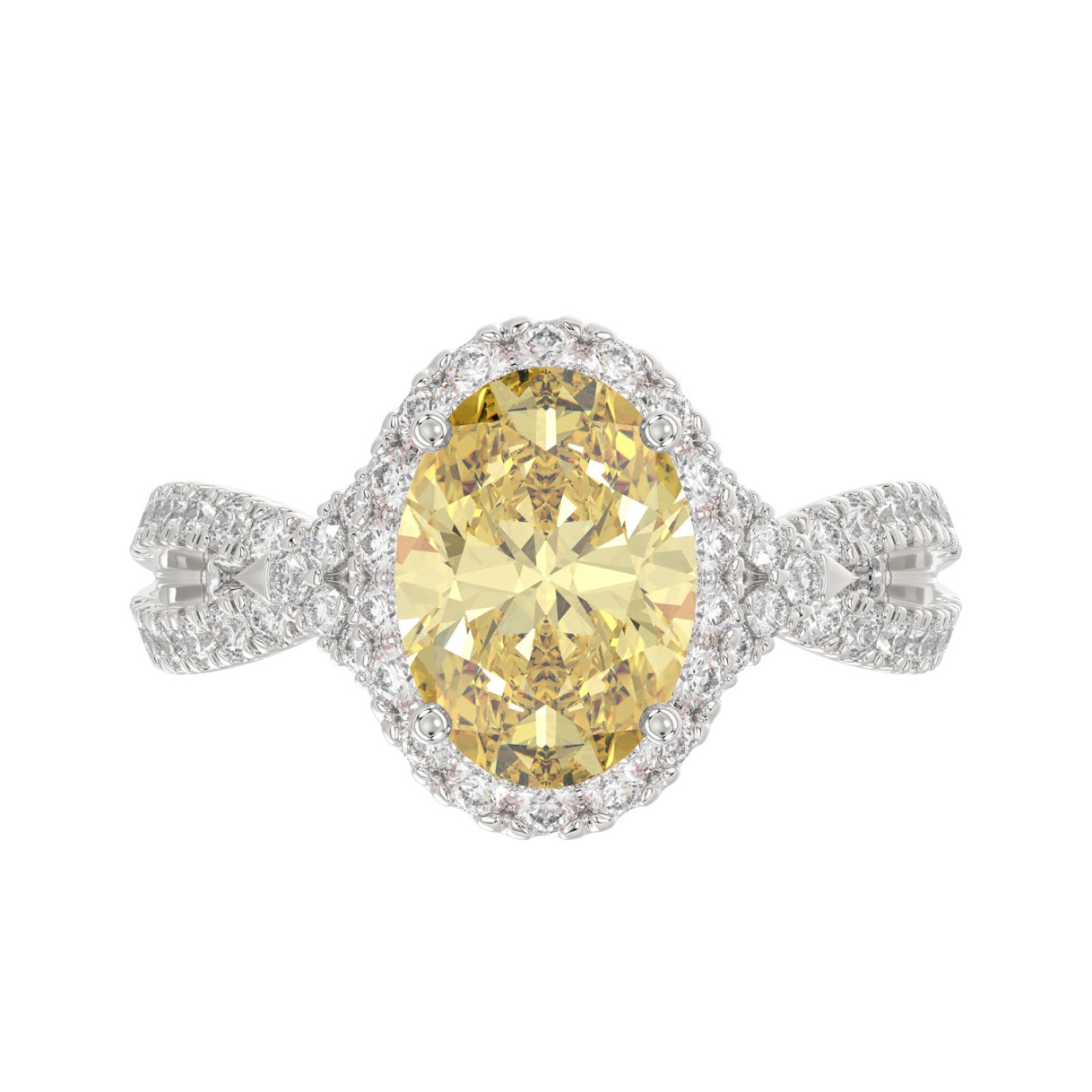 14K WHITE GOLD 3 1/4CT ROUND/YELLOW OVAL DIAMOND LADIES RING (CENTER STONE YELLOW OVAL DIAMOND 2CT)