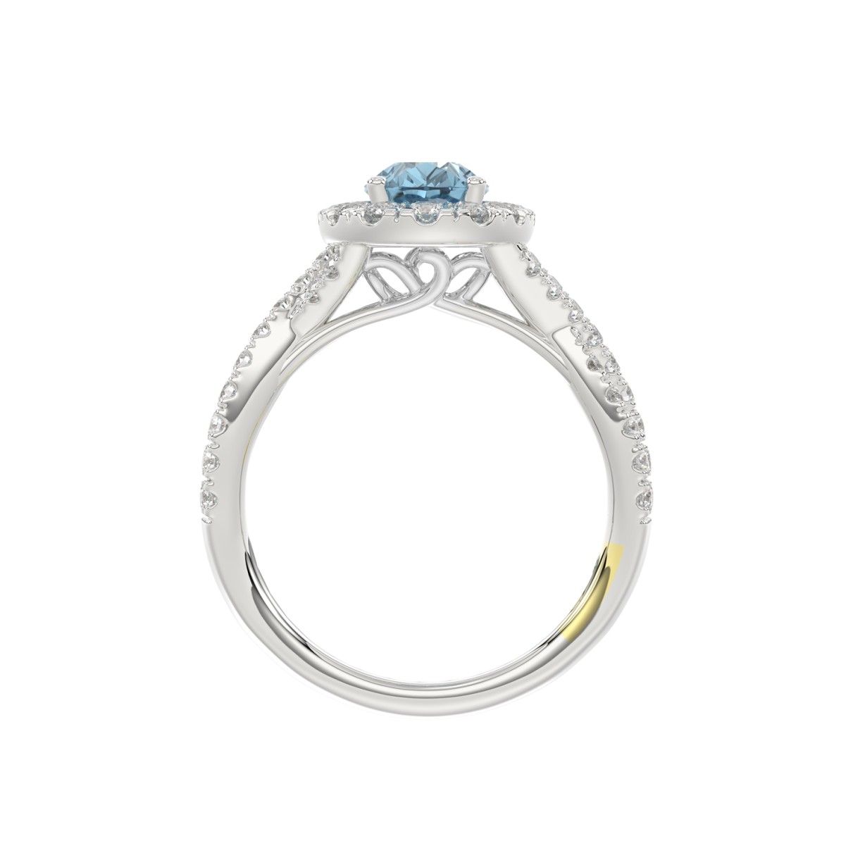 14K WHITE GOLD CRAFTED WITH 18K YELLOW GOLD SHANK 1 3/4CT ROUND/PEAR DIAMOND LADIES RING (CENTER STONE BLUE SAPPHIRE PEAR DIAMOND 1.00CT)