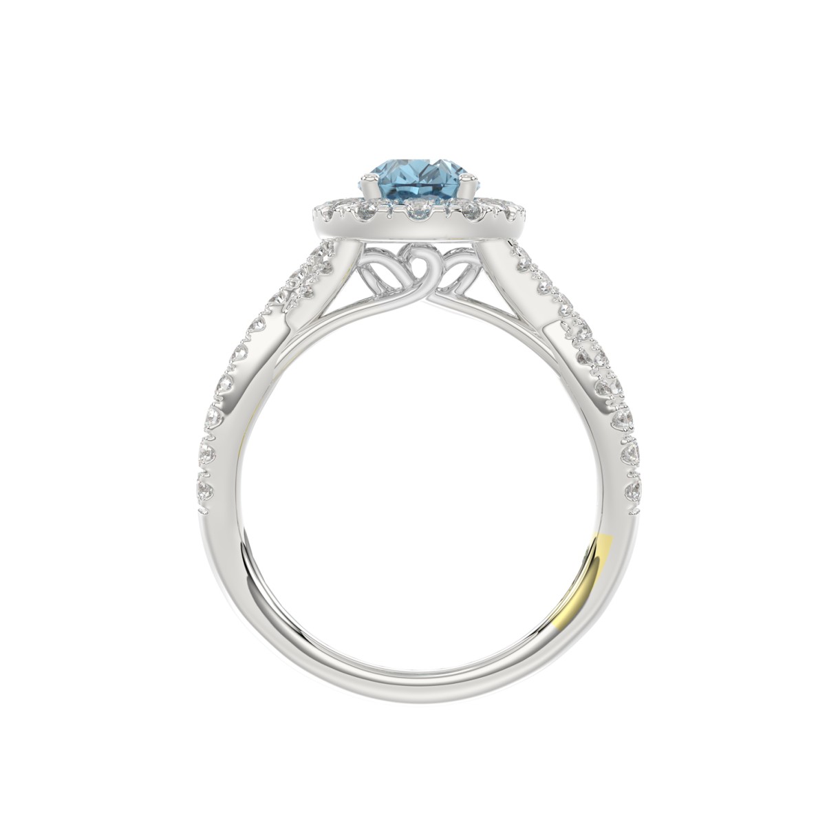 14K WHITE GOLD CRAFTED WITH 18K YELLOW GOLD SHANK 1 3/4CT ROUND/PEAR DIAMOND LADIES RING (CENTER STONE BLUE PEAR DIAMOND 1.00CT)