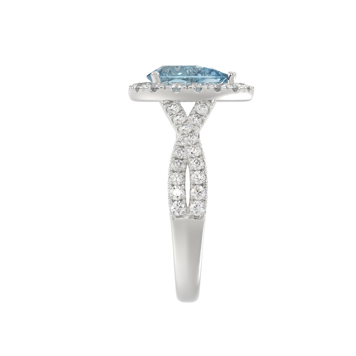 14K WHITE GOLD CRAFTED WITH 18K YELLOW GOLD SHANK 1 3/4CT ROUND/PEAR DIAMOND LADIES RING (CENTER STONE BLUE SAPPHIRE PEAR DIAMOND 1.00CT)