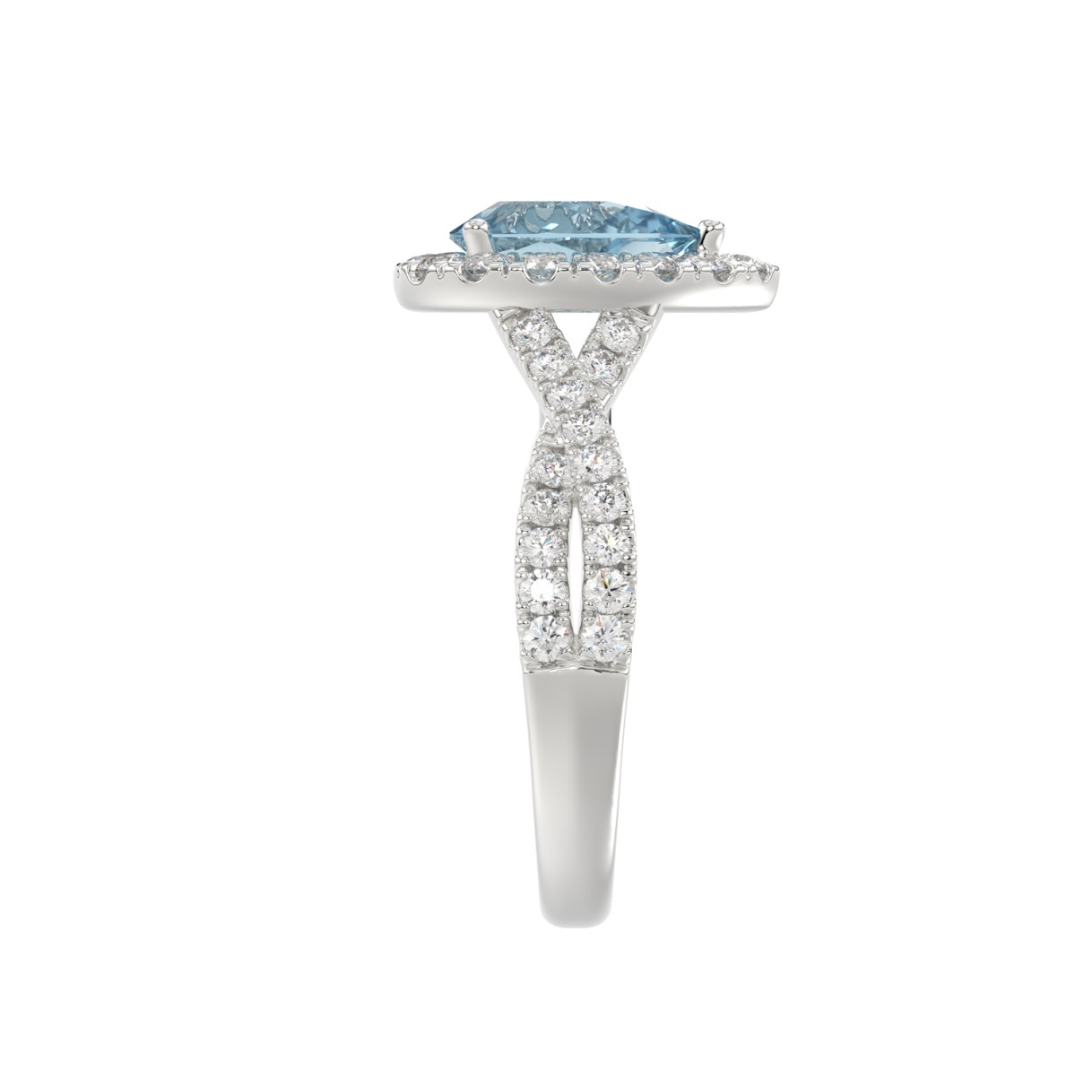 14K WHITE GOLD CRAFTED WITH 18K YELLOW GOLD SHANK 1 3/4CT ROUND/PEAR DIAMOND LADIES RING (CENTER STONE BLUE PEAR DIAMOND 1.00CT)