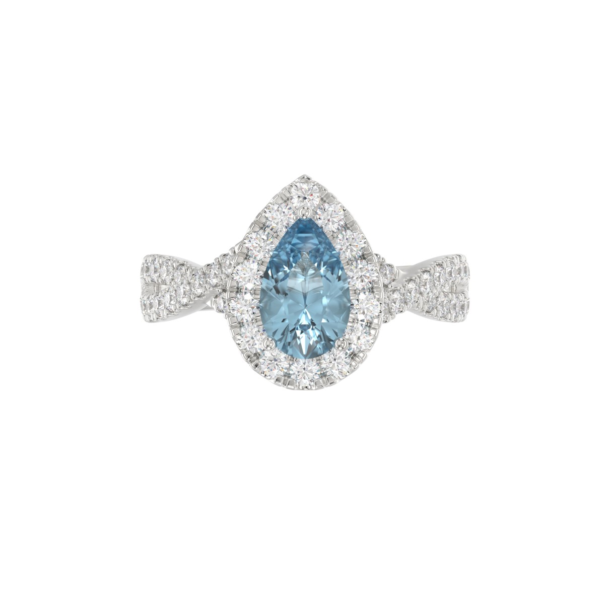 14K WHITE GOLD CRAFTED WITH 18K YELLOW GOLD SHANK 1 3/4CT ROUND/PEAR DIAMOND LADIES RING (CENTER STONE BLUE SAPPHIRE PEAR DIAMOND 1.00CT)