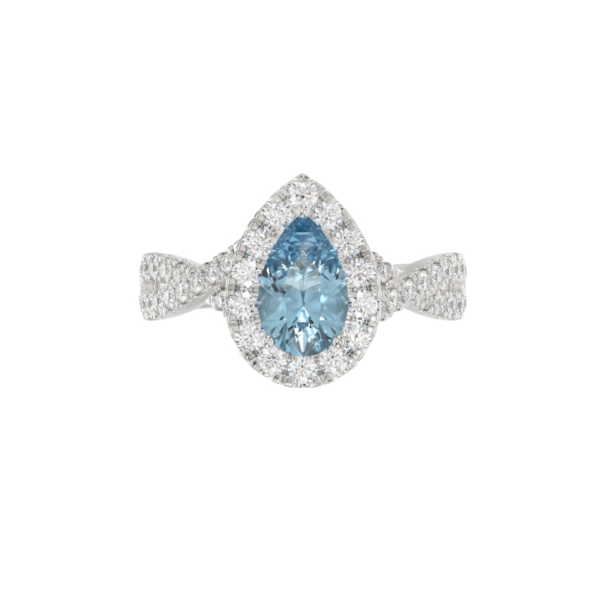 14K WHITE GOLD CRAFTED WITH 18K YELLOW GOLD SHANK 1 3/4CT ROUND/PEAR DIAMOND LADIES RING (CENTER STONE BLUE PEAR DIAMOND 1.00CT)