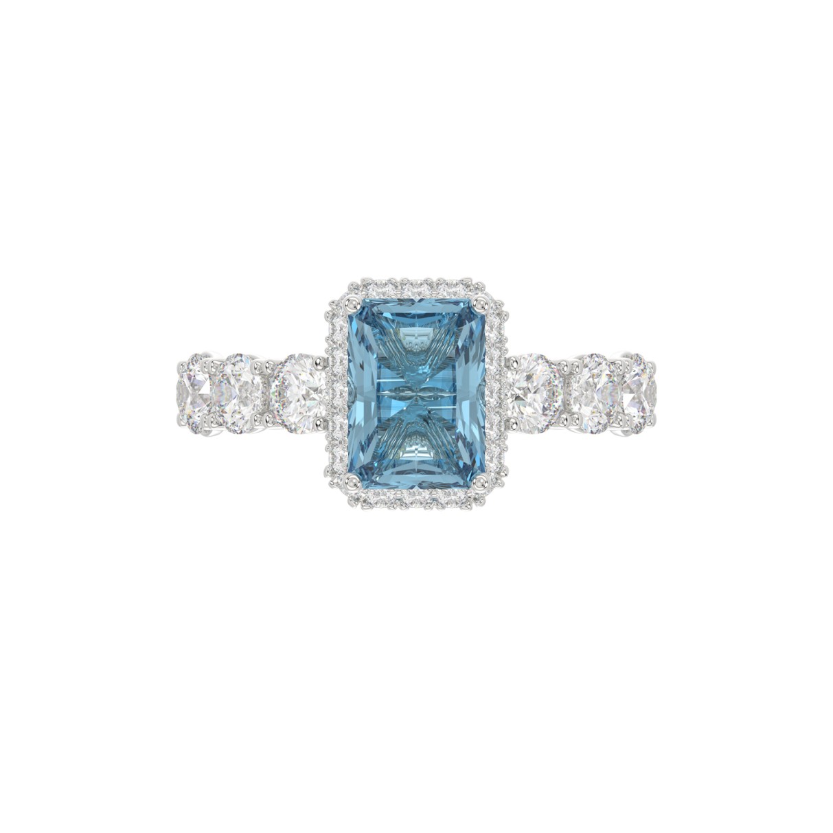 14K WHITE GOLD CRAFTED WITH 18K YELLOW GOLD SHANK 3 1/2CT ROUND/RADIANT DIAMOND LADIES RING (CENTER STONE RADIANT BLUE DIAMOND 2.00CT)