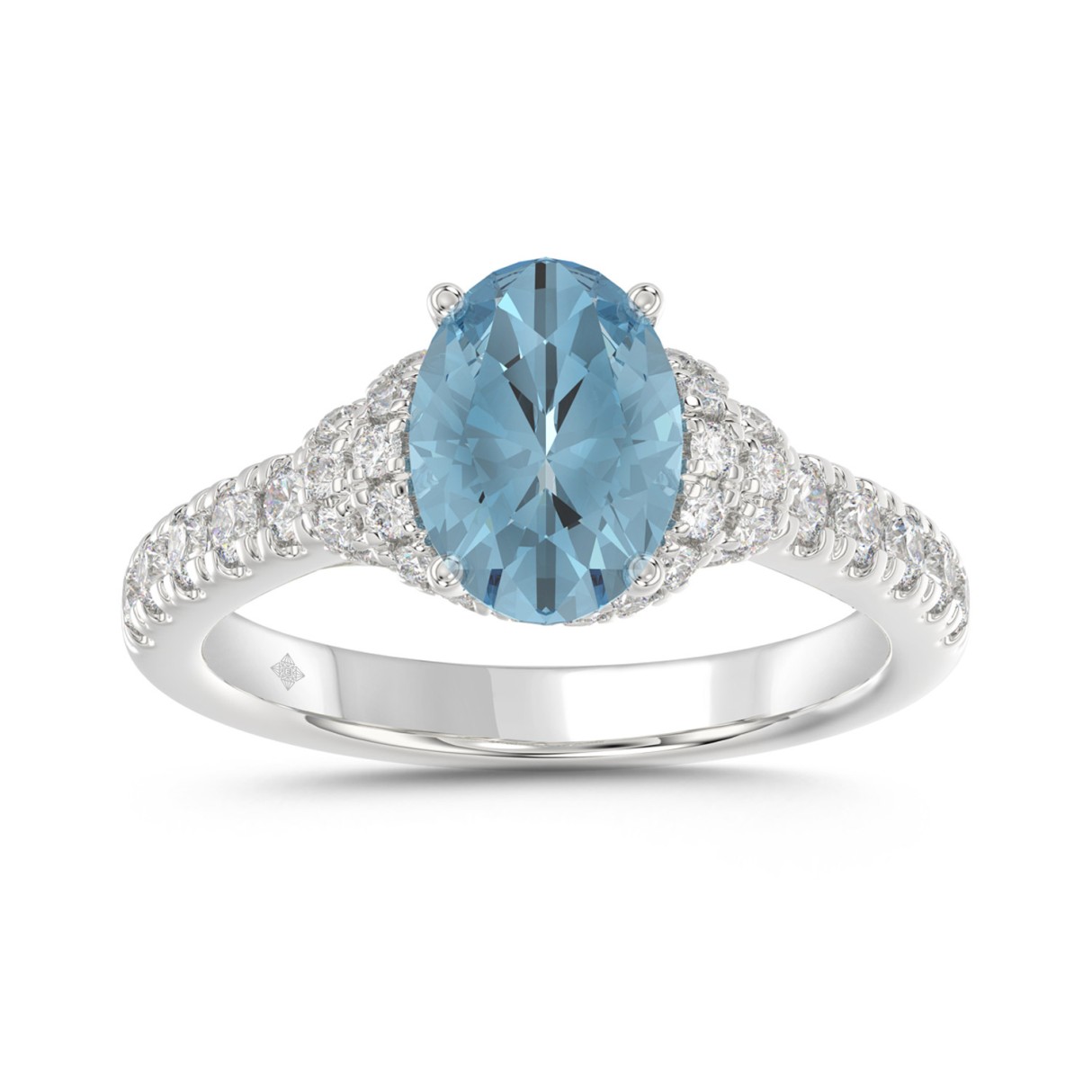 14K WHITE GOLD 2 3/4CT ROUND/BLUE OVAL DIAMONDLADI...