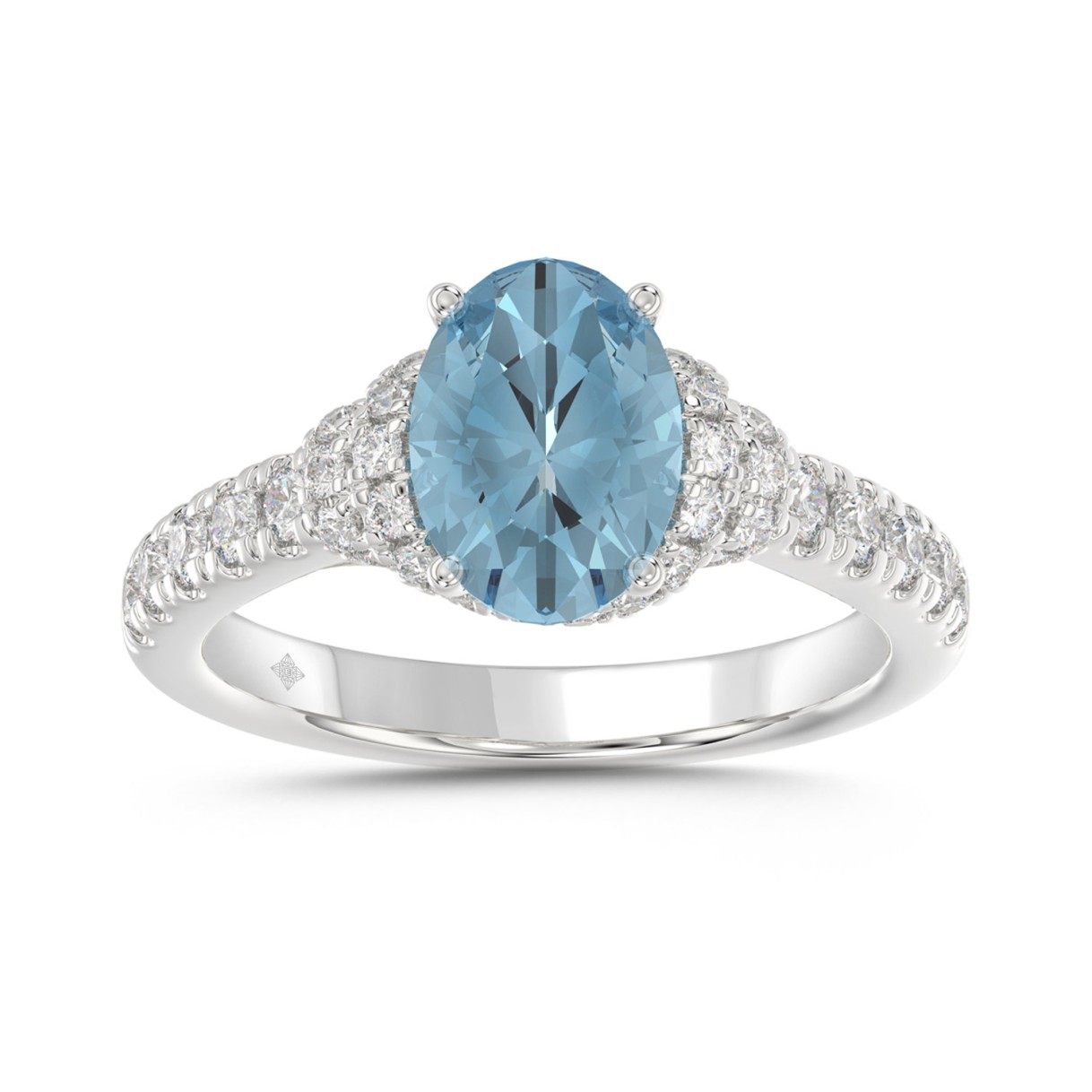 14K WHITE GOLD 2 3/4CT ROUND/BLUE OVAL DIAMOND LAD...