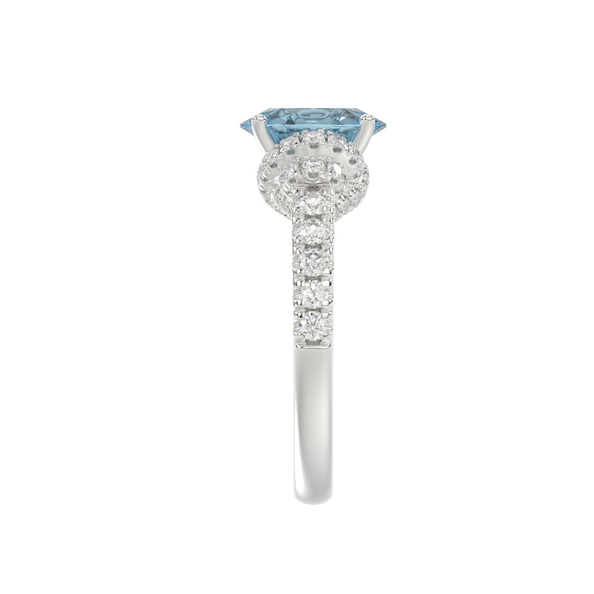 14K WHITE GOLD CRAFTED WITH 18K YELLOW GOLD SHANK 2 3/4CT ROUND/BLUE OVAL DIAMOND LADIES RING (CENTER STONE OVAL BLUE DIAMOND 2.00CT)