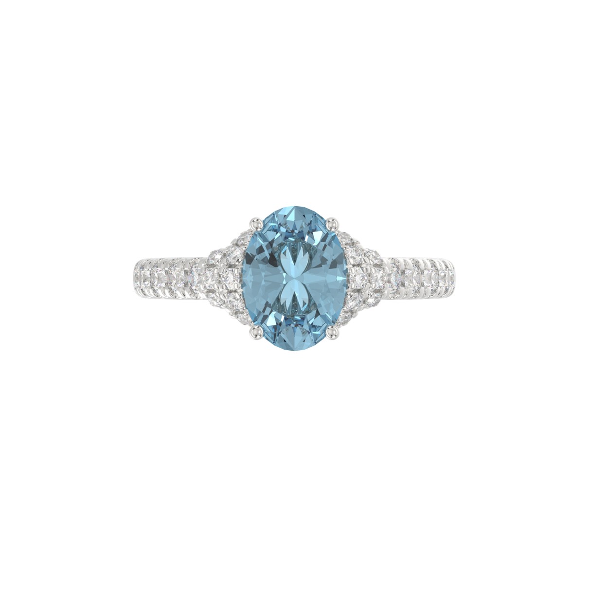 14K WHITE GOLD CRAFTED WITH 18K YELLOW GOLD SHANK 2 3/4CT ROUND/OVAL BLUE DIAMOND LADIES RING (CENTER STONE OVAL BLUE DIAMOND 2.00CT)