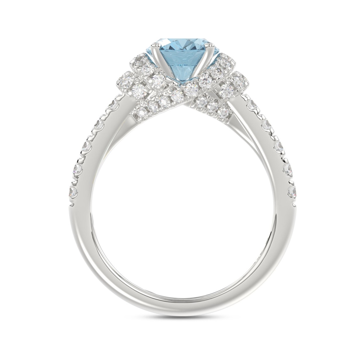 14K WHITE GOLD 2 3/4CT ROUND/BLUE OVAL DIAMONDLADIES RING (CENTER STONE BLUE OVAL DIAMOND 2CT)