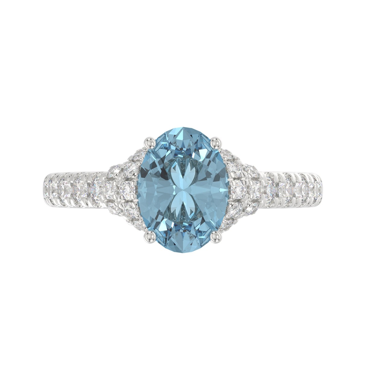 14K WHITE GOLD 2 3/4CT ROUND/BLUE OVAL DIAMONDLADIES RING (CENTER STONE BLUE OVAL DIAMOND 2CT)