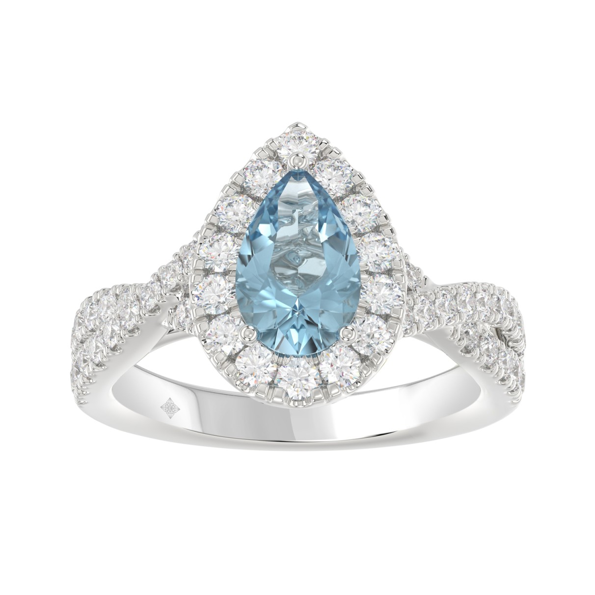 14K WHITE GOLD 1 3/4CT ROUND/PEAR DIAMOND LADIES RING (CENTER STONE PEAR BLUE DIAMOND 1CT)