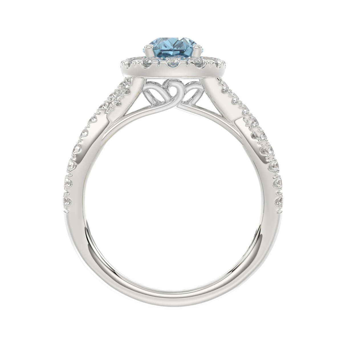 14K WHITE GOLD 1 3/4CT ROUND/PEAR DIAMOND LADIES RING (CENTER STONE PEAR BLUE DIAMOND 1CT)