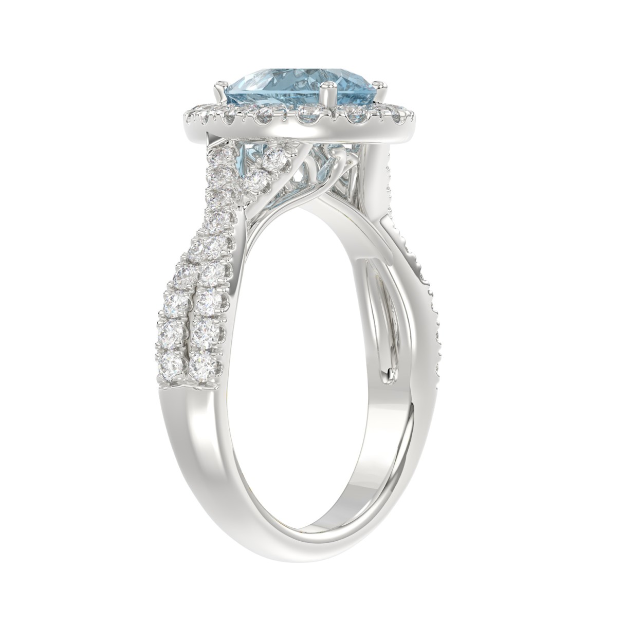 14K WHITE GOLD 1 3/4CT ROUND/PEAR DIAMOND LADIES RING (CENTER STONE PEAR BLUE DIAMOND 1CT)