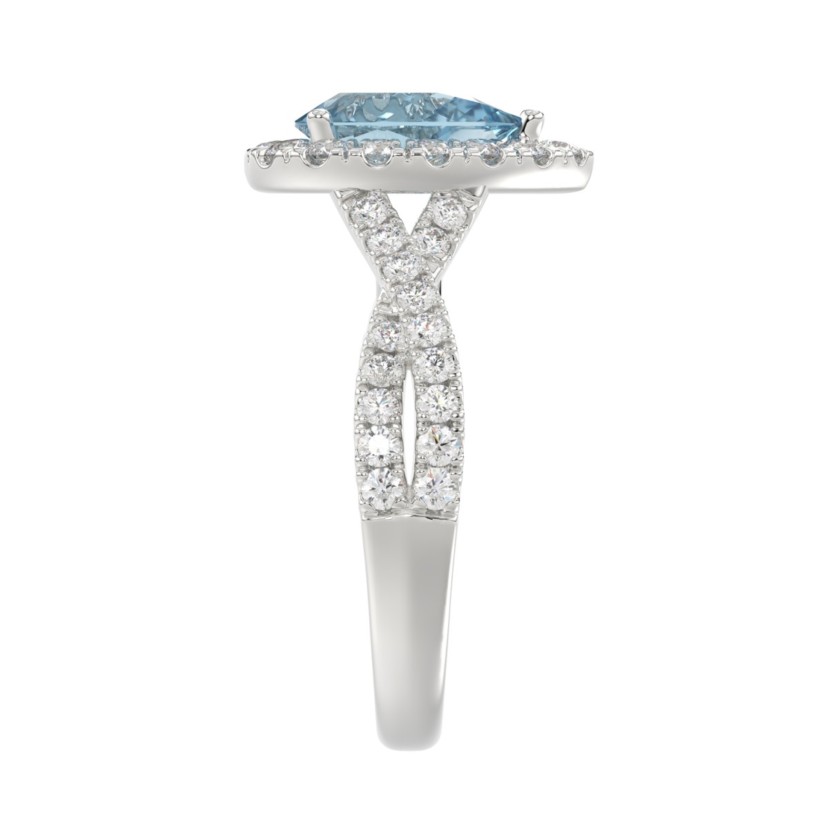 14K WHITE GOLD 1 3/4CT ROUND/PEAR DIAMOND LADIES RING (CENTER STONE PEAR BLUE DIAMOND 1CT)